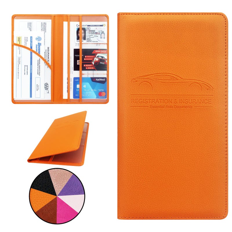 Miunice Car Registration and Insurance Holder  Premium Pu Leather Vehicle Glove Box Organizer - for Driver License  Cards & Essential Documents (L-Orange) - Image 1